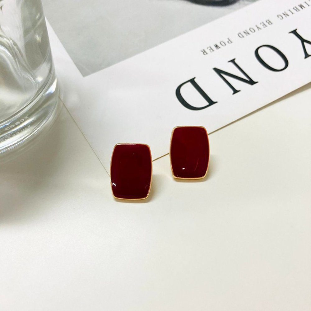 Red Enamel Square Earring